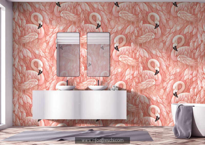 Carta da parati fenicotteri rosa nordic flamingo interior design contemporaneo